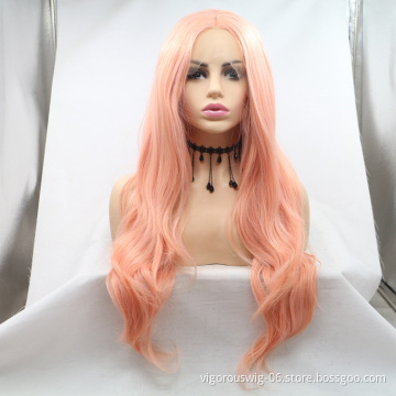 Vigorous mono long premium high quality straight wave wholesale black women synthetic hair wigs with lace front